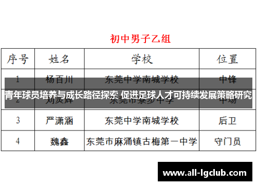 青年球员培养与成长路径探索 促进足球人才可持续发展策略研究