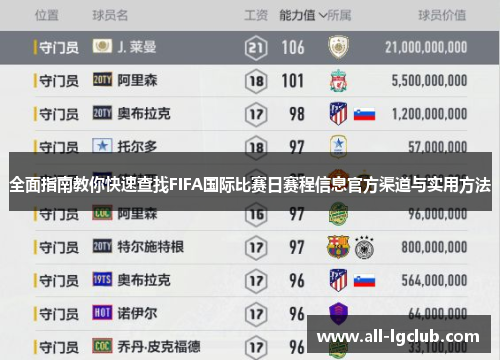 全面指南教你快速查找FIFA国际比赛日赛程信息官方渠道与实用方法 全面指南教你快速查找FIFA国际比赛日赛程信息官方渠道与实用方法